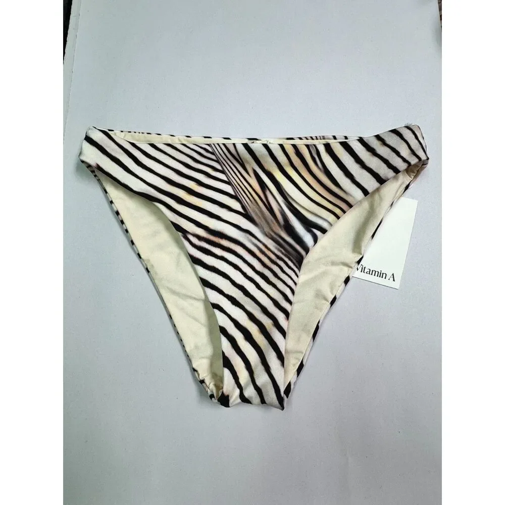NWT - VITAMIN A Gia Triangle Top Cali High Leg Bottom Shell Stripe Eco Shimmer S